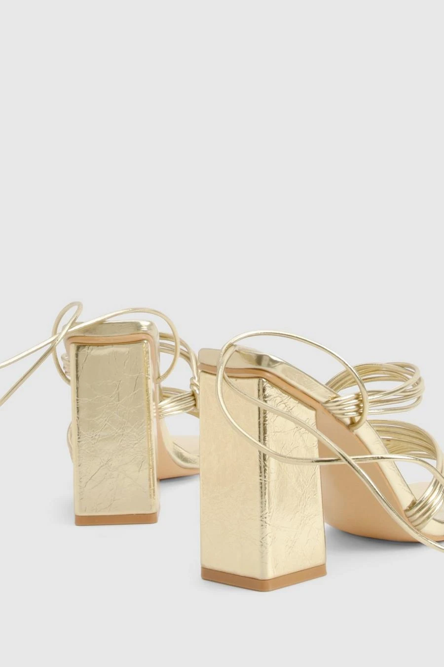 BOOHOO Metallic Multi Strap Tie Leg Block Heels 4 BOOHOO Metallic Multi Strap Tie Leg Block Heels - Image 4