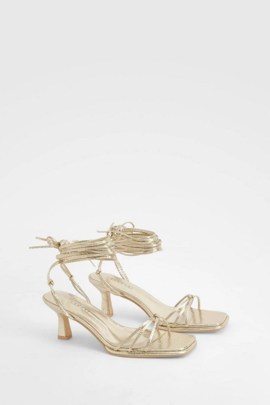 BOOHOO Wide Fit Metallic Croc Strappy Heels 1 BOOHOO Wide Fit Metallic Croc Strappy Heels