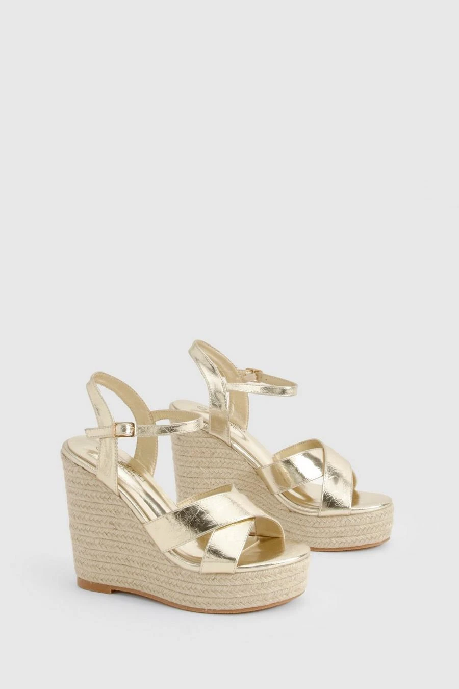 BOOHOO Wide Fit Metallic Crossover High Wedges 2 BOOHOO Wide Fit Metallic Crossover High Wedges - Image 2
