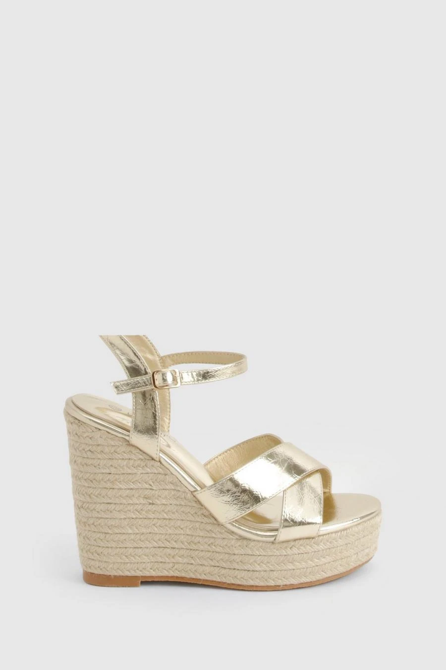 BOOHOO Wide Fit Metallic Crossover High Wedges 3 BOOHOO Wide Fit Metallic Crossover High Wedges - Image 3