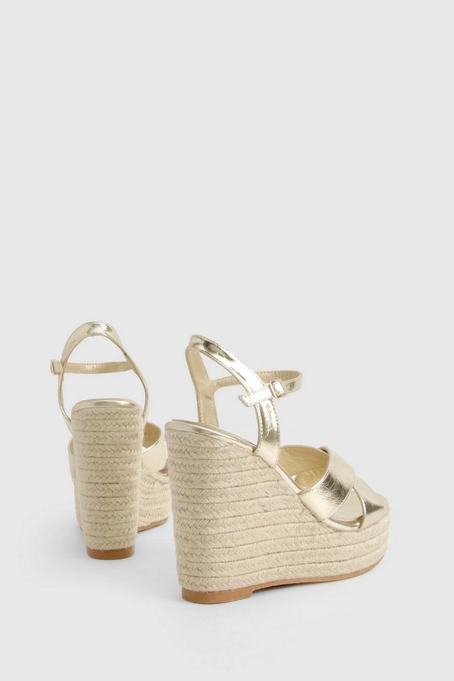 BOOHOO Wide Fit Metallic Crossover High Wedges 4 BOOHOO Wide Fit Metallic Crossover High Wedges - Image 4