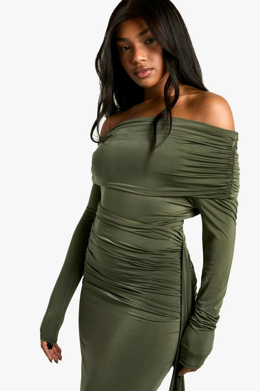 BOOHOO Asymmetric Ruched Long Sleeve Maxi Dress 4 BOOHOO Asymmetric Ruched Long Sleeve Maxi Dress - Image 4