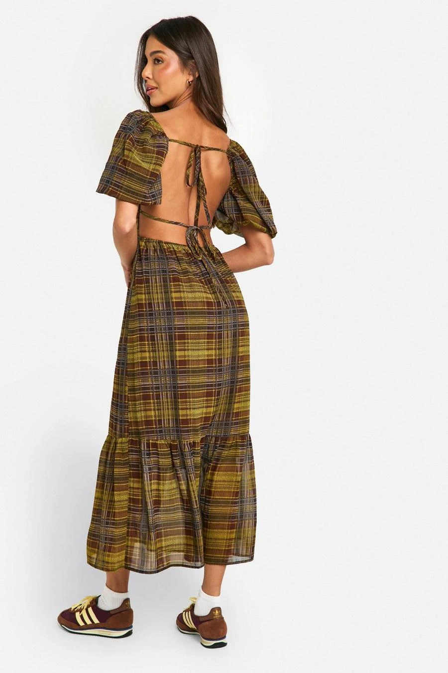 BOOHOO Check Puff Sleeve Maxi Dress 2 BOOHOO Check Puff Sleeve Maxi Dress - Image 2
