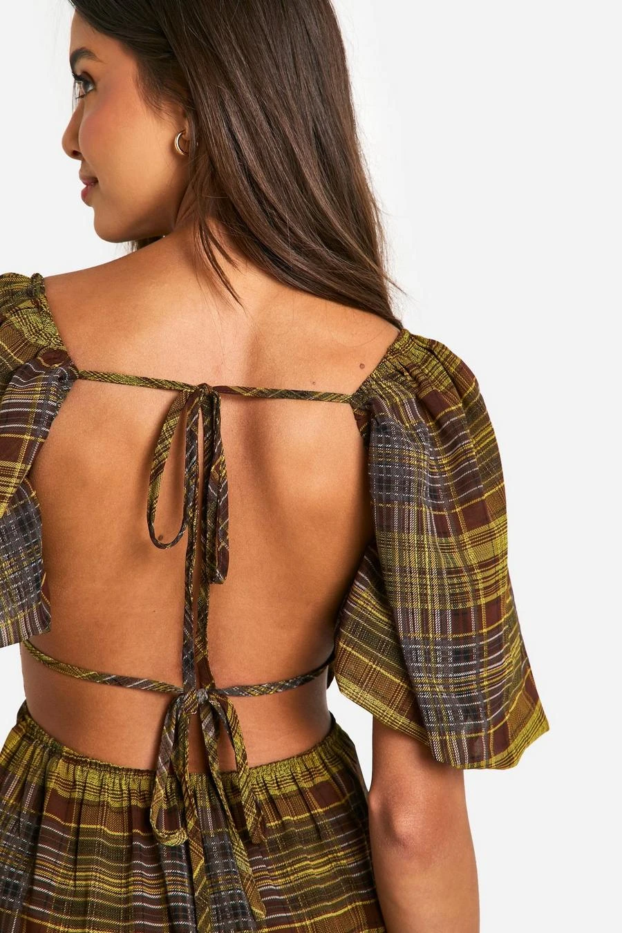 BOOHOO Check Puff Sleeve Maxi Dress 4 BOOHOO Check Puff Sleeve Maxi Dress - Image 4