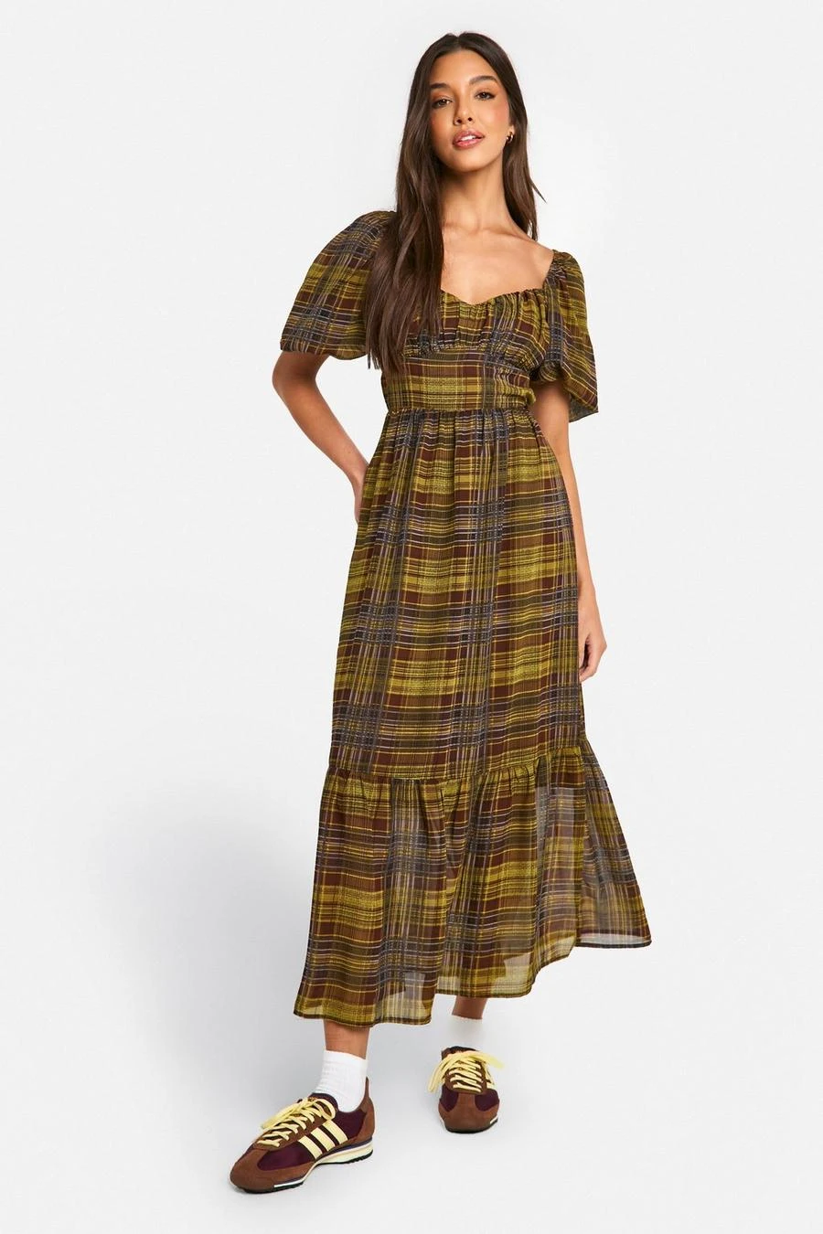 BOOHOO Check Puff Sleeve Maxi Dress 1 BOOHOO Check Puff Sleeve Maxi Dress
