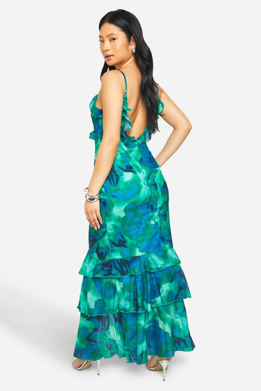 BOOHOO Petite Abstract Floral Ruffle Maxi Dress 2 BOOHOO Petite Abstract Floral Ruffle Maxi Dress - Image 2