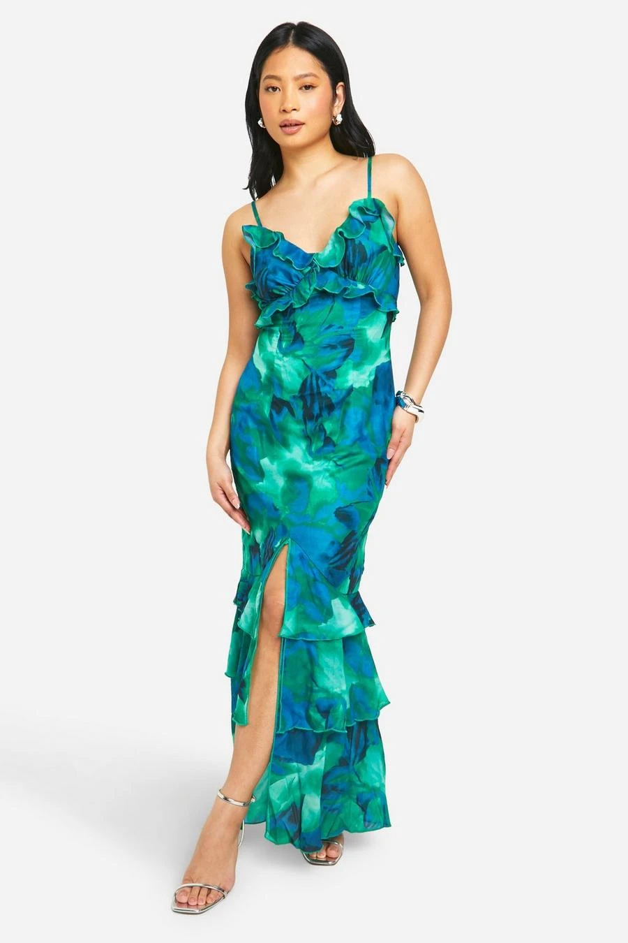 BOOHOO Petite Abstract Floral Ruffle Maxi Dress 1 BOOHOO Petite Abstract Floral Ruffle Maxi Dress