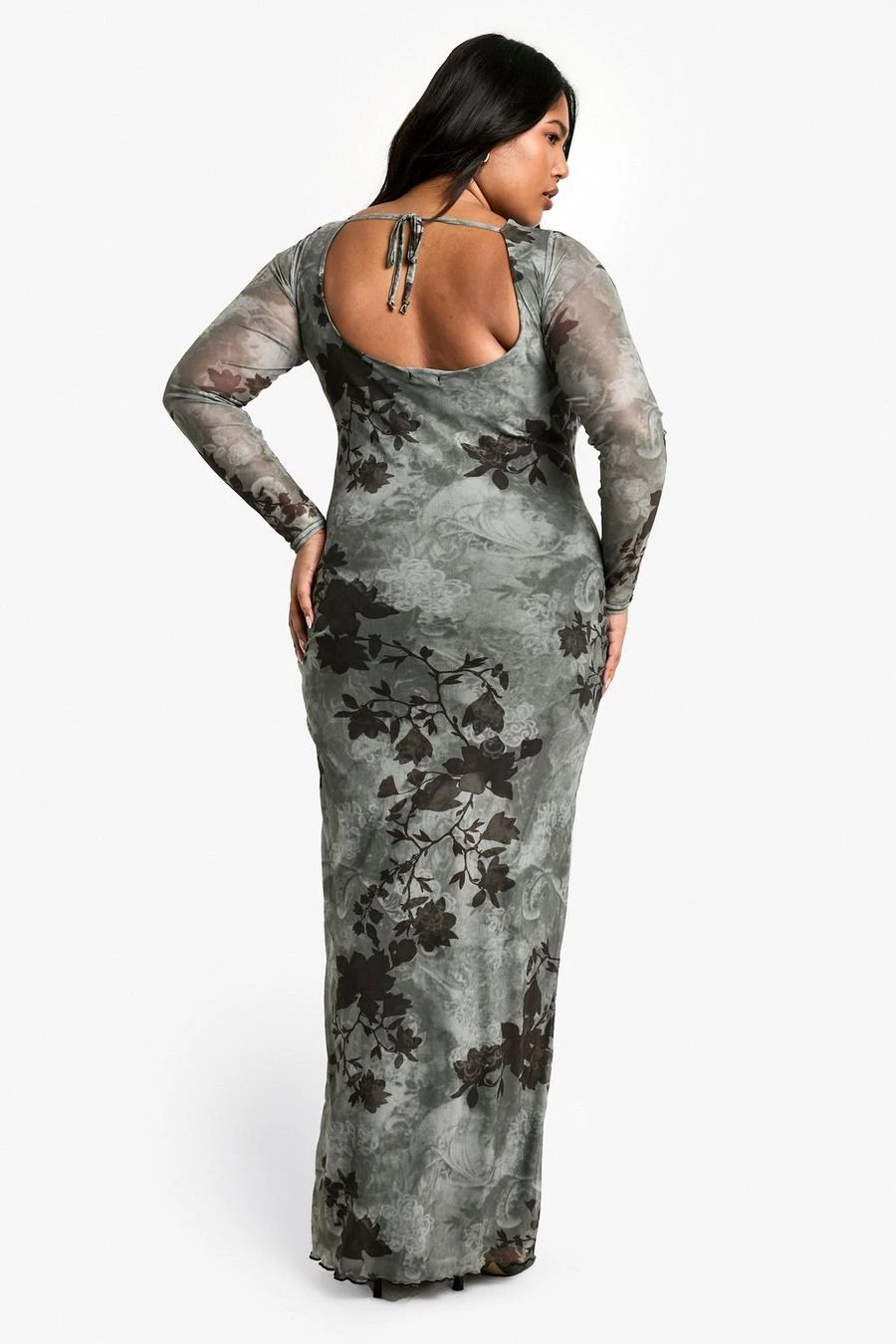 BOOHOO Plus Blue Floral Mesh Low Back Maxi Dress 2 BOOHOO Plus Blue Floral Mesh Low Back Maxi Dress - Image 2