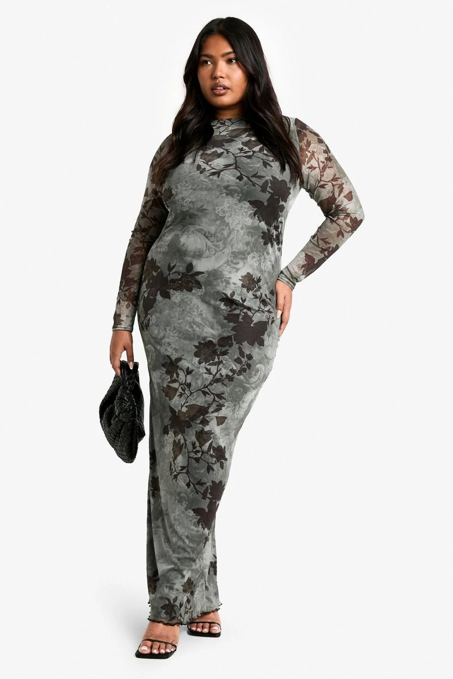 BOOHOO Plus Blue Floral Mesh Low Back Maxi Dress 3 BOOHOO Plus Blue Floral Mesh Low Back Maxi Dress - Image 3