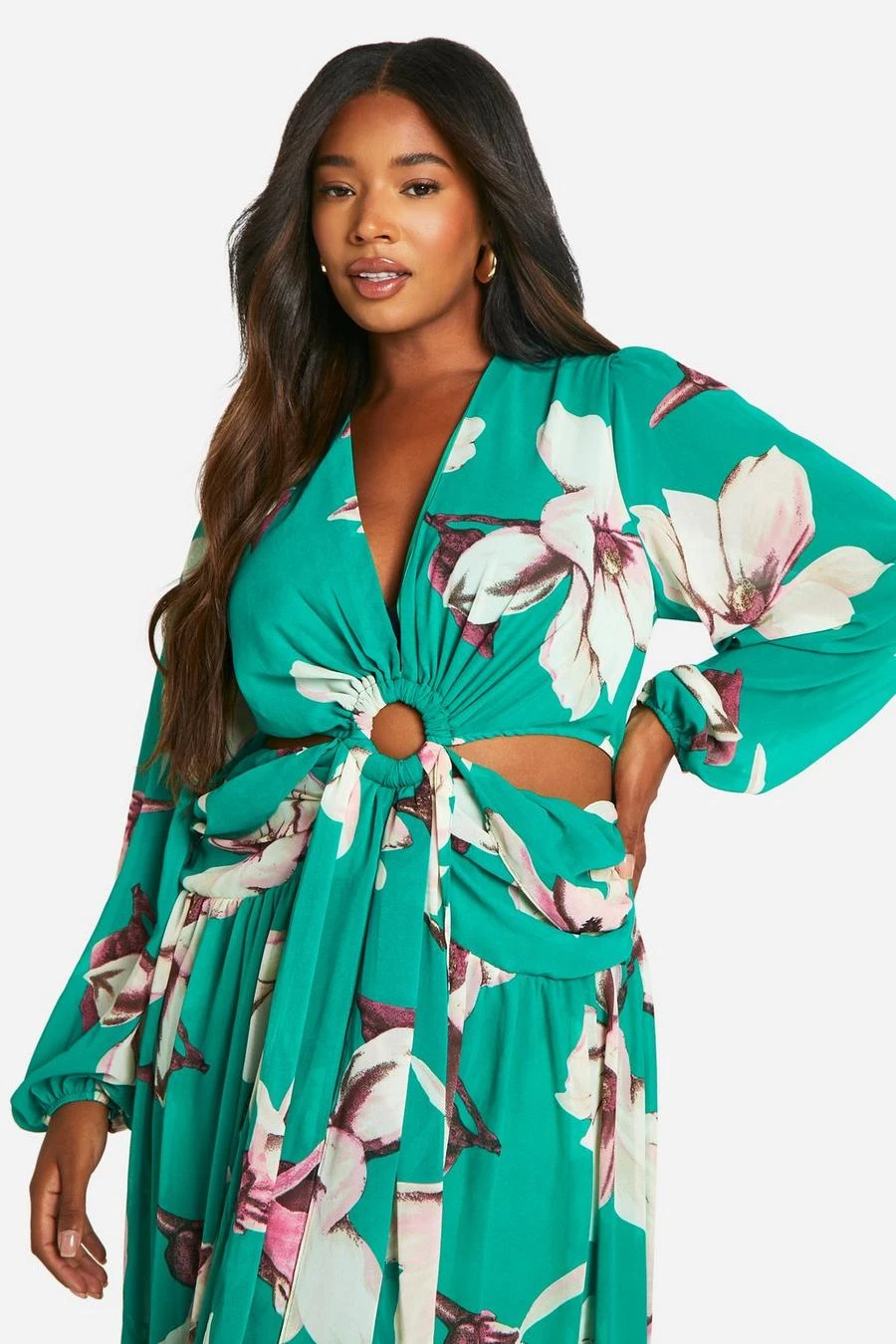 BOOHOO Plus Large Floral Print Cut Out Maxi Dress 3 BOOHOO Plus Large Floral Print Cut Out Maxi Dress - Image 3