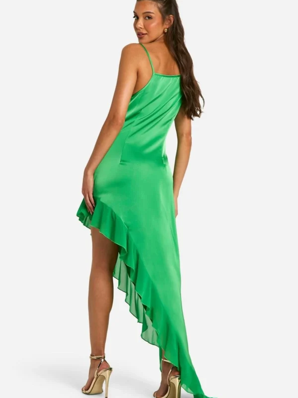 Outlet 8 Outlet -BamBam Fashion Shop female green satin chiffon frill hem maxi dress 1
