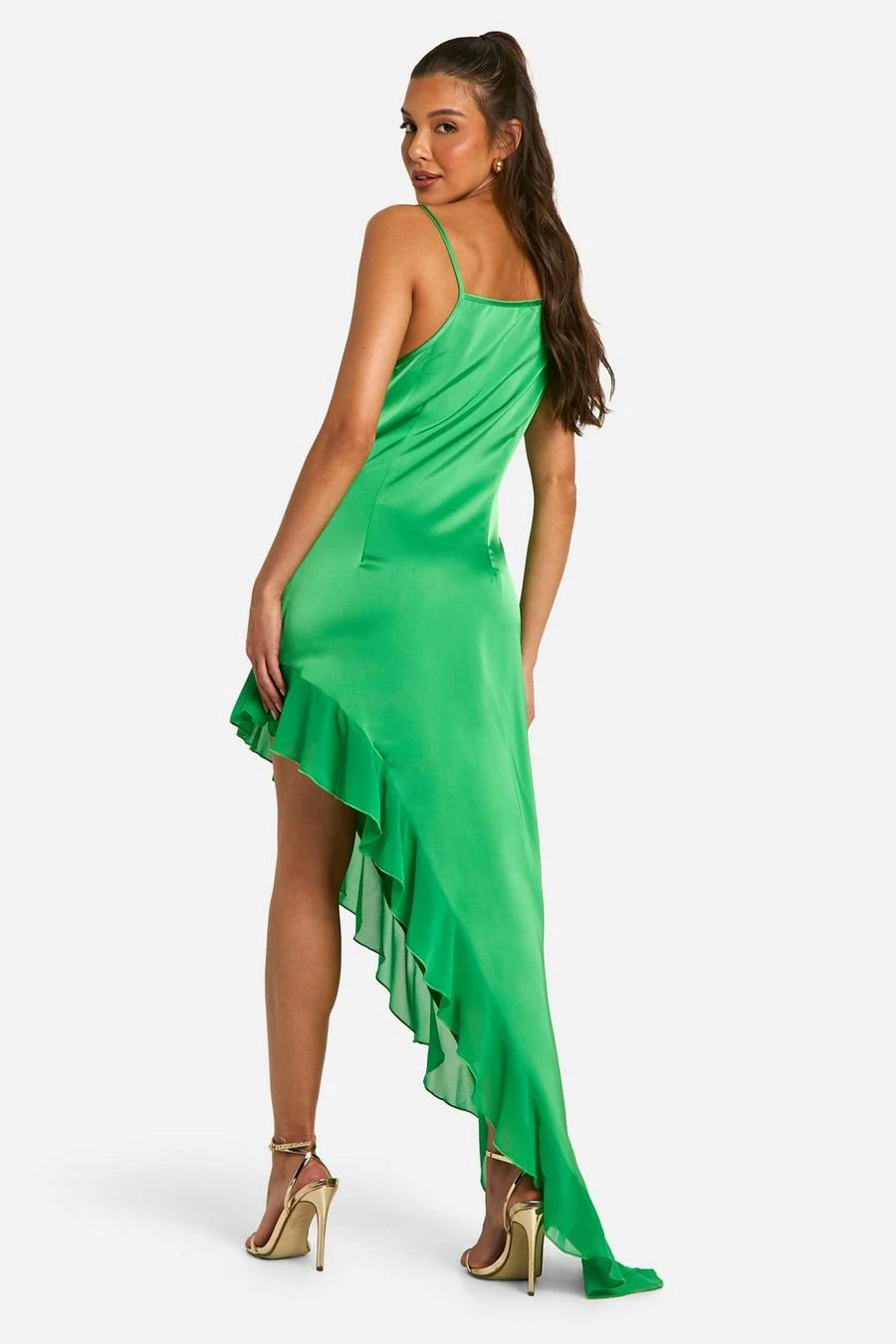 BOOHOO Satin Chiffon Frill Hem Maxi Dress 2 BOOHOO Satin Chiffon Frill Hem Maxi Dress - Image 2