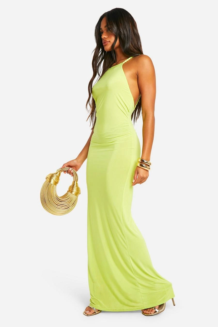 BOOHOO Slinky Ruched Open Back Maxi Dress 3 BOOHOO Slinky Ruched Open Back Maxi Dress - Image 3