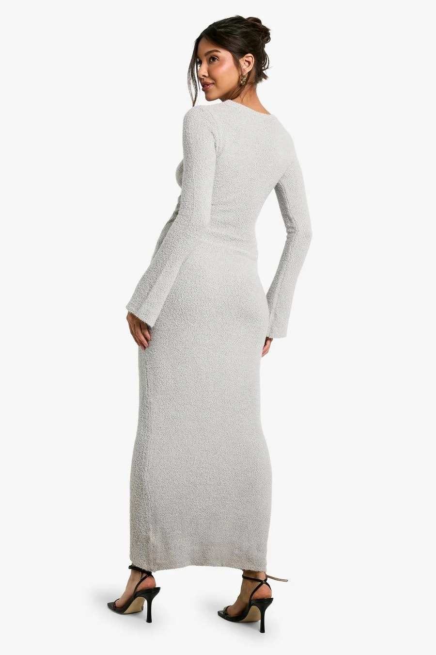 BOOHOO Neck Detail Boucle Maxi Dress 2 BOOHOO Neck Detail Boucle Maxi Dress - Image 2