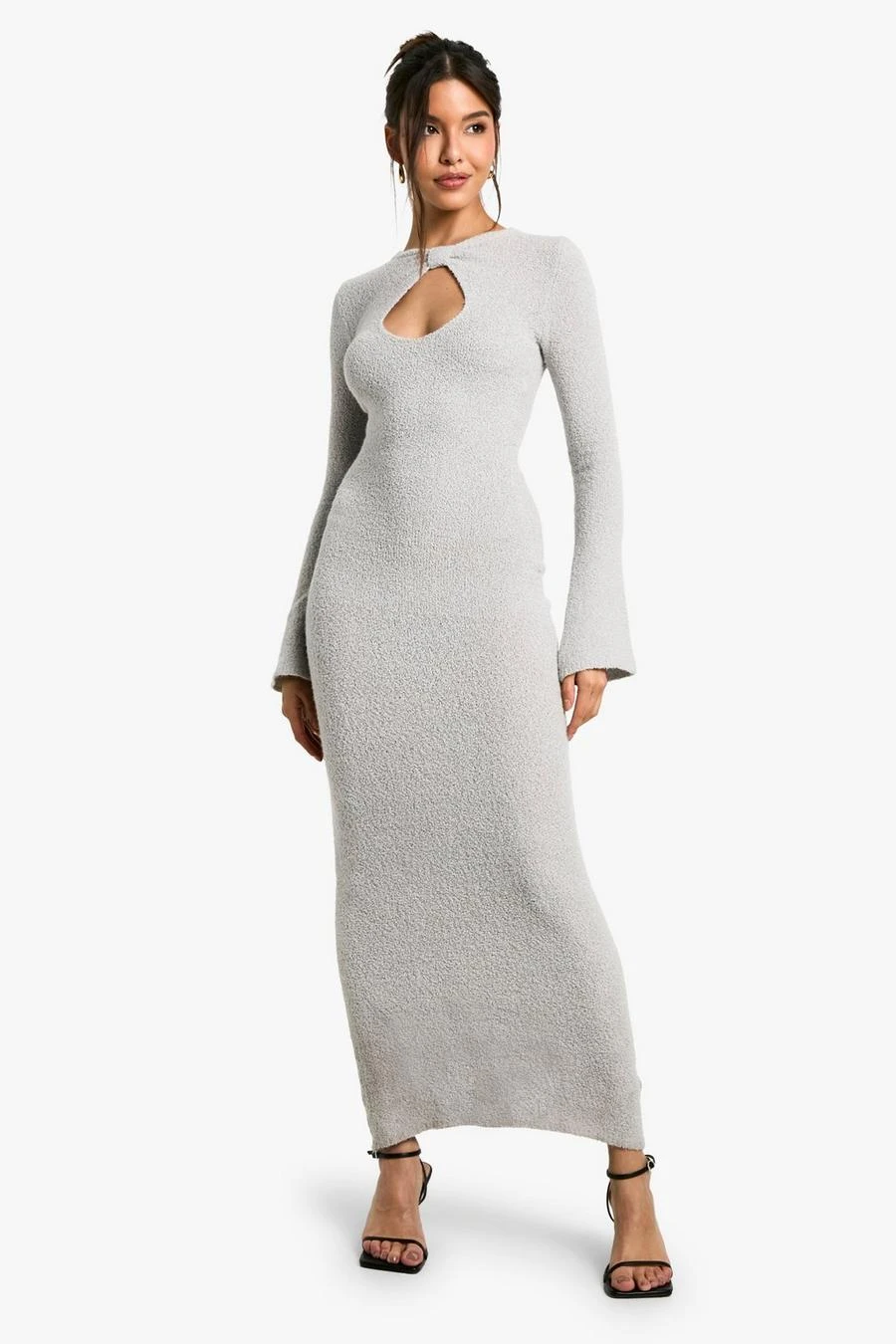 BOOHOO Neck Detail Boucle Maxi Dress 3 BOOHOO Neck Detail Boucle Maxi Dress - Image 3