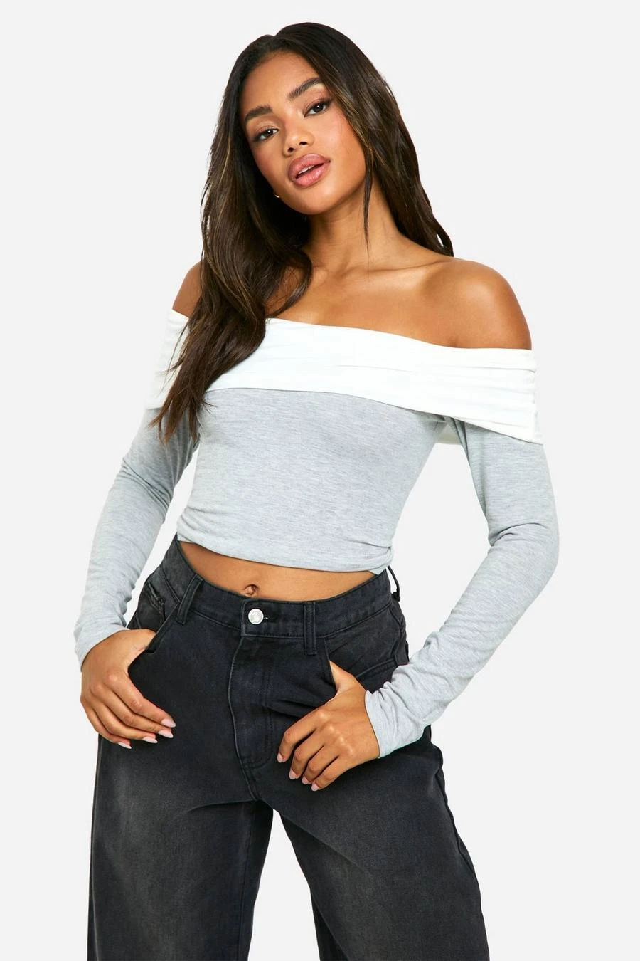 BOOHOO Contrast Fold Over Long Sleeve Top 1 BOOHOO Contrast Fold Over Long Sleeve Top