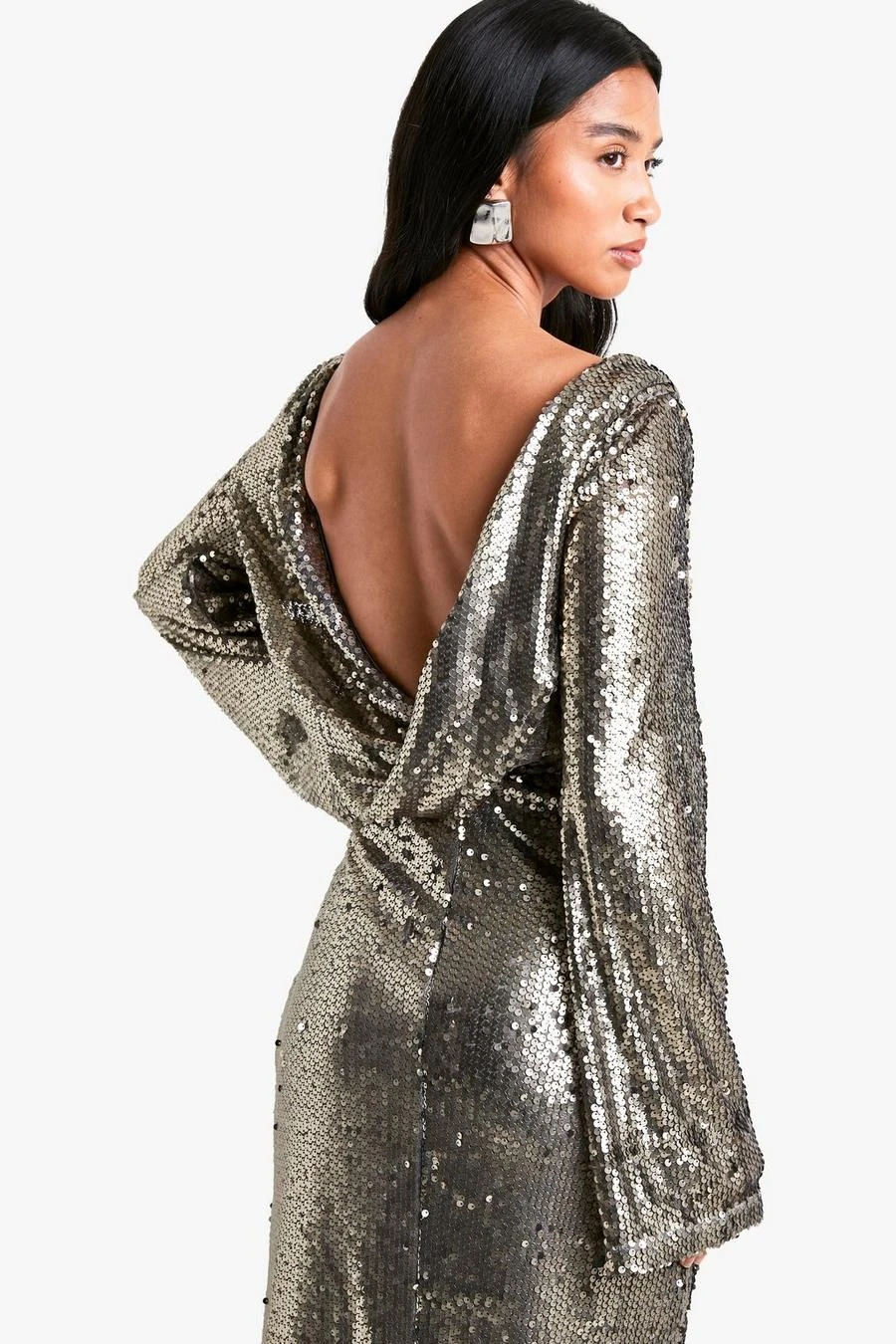 BOOHOO Petite Sequin Cowl Back Maxi Dress 4 BOOHOO Petite Sequin Cowl Back Maxi Dress - Image 4