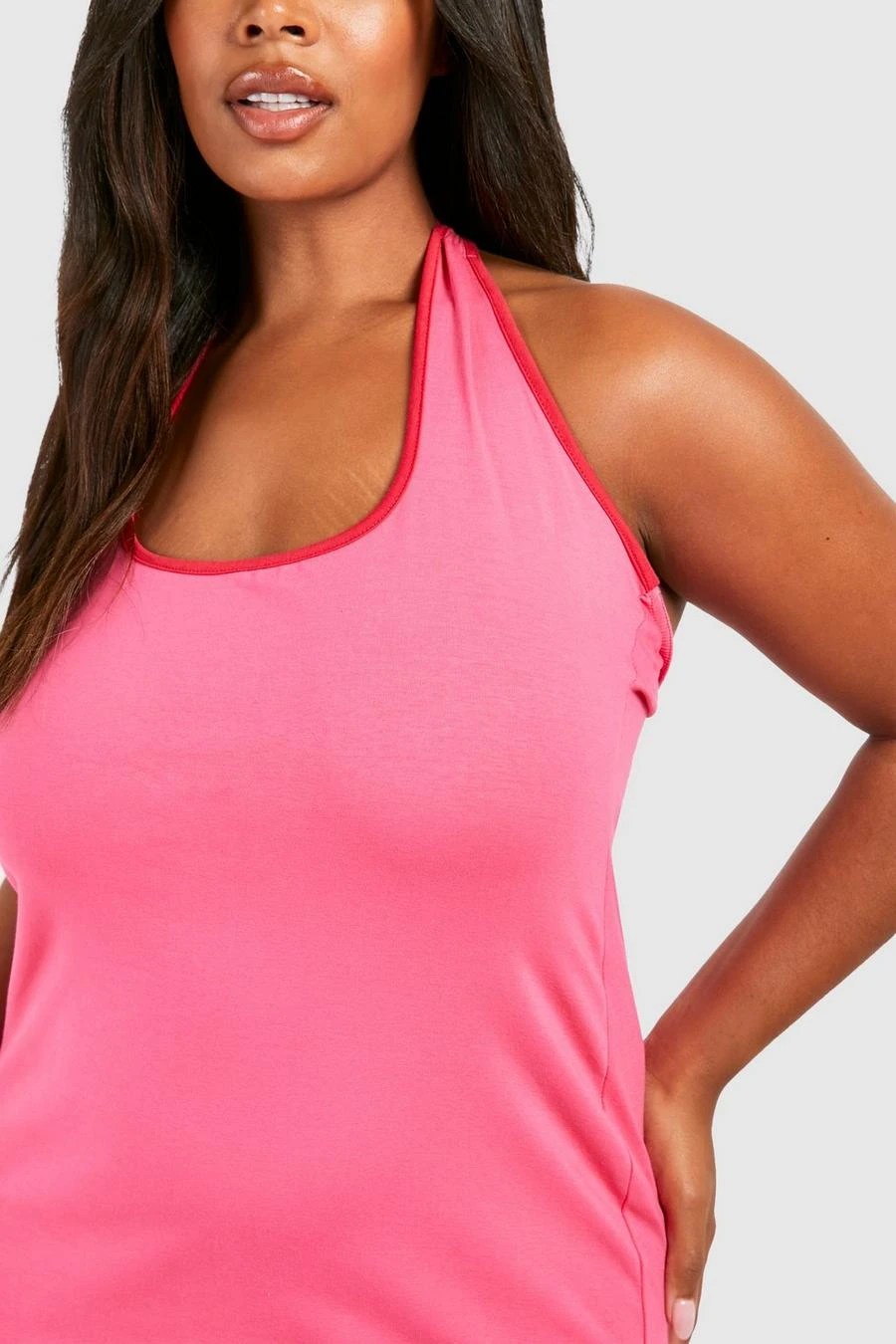 BOOHOO Plus Cotton Elastance Halterneck Contrast Maxi Dress 4 BOOHOO Plus Cotton Elastance Halterneck Contrast Maxi Dress - Image 4