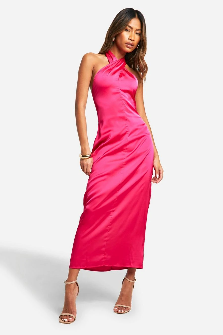 BOOHOO Satin Twist Neck Midaxi Dress 1 BOOHOO Satin Twist Neck Midaxi Dress