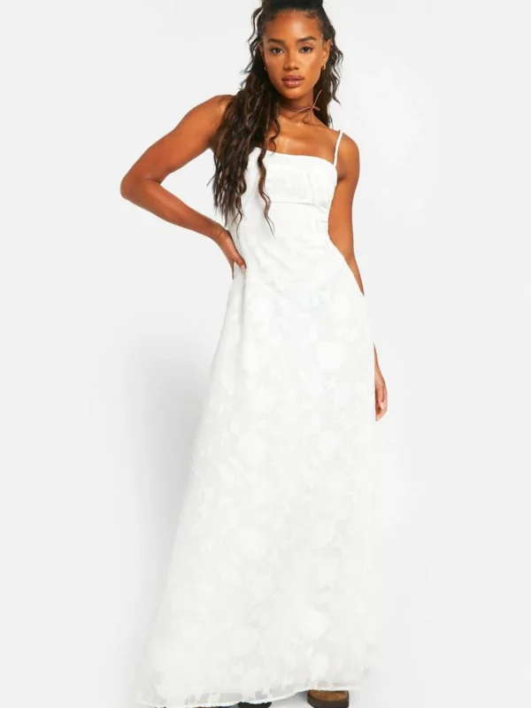 Outlet 3 Outlet -BamBam Fashion Shop female ivory floral textured panelled maxi dress 2