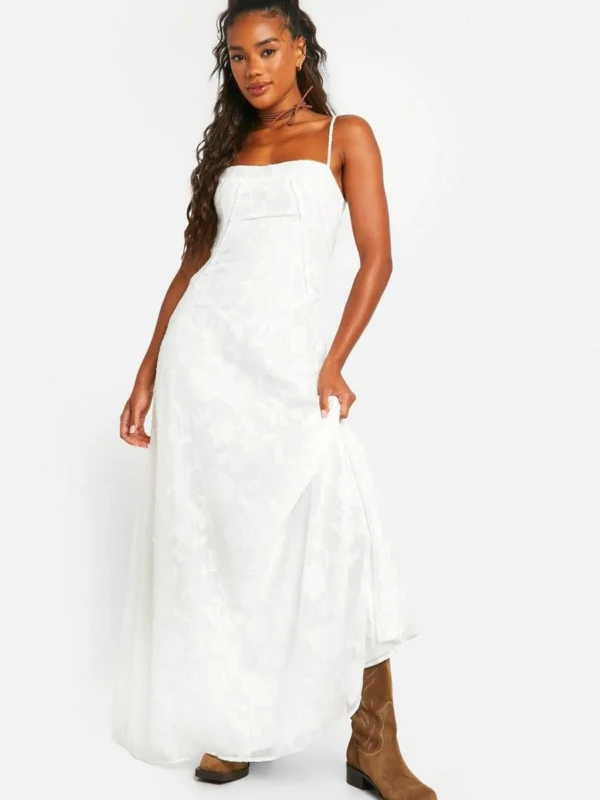Outlet 1 Outlet -BamBam Fashion Shop female ivory floral textured panelled maxi dress