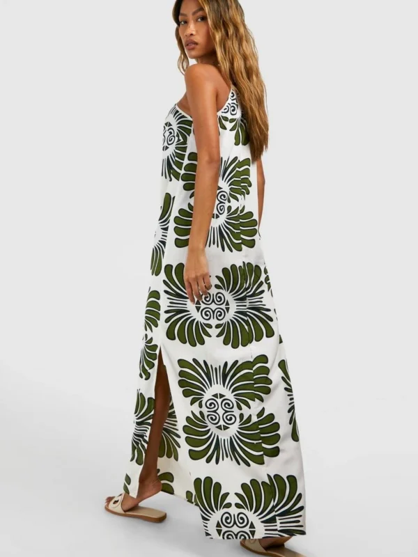 Outlet -BamBam Fashion Shop female ivory high neck patterned maxi dress 1