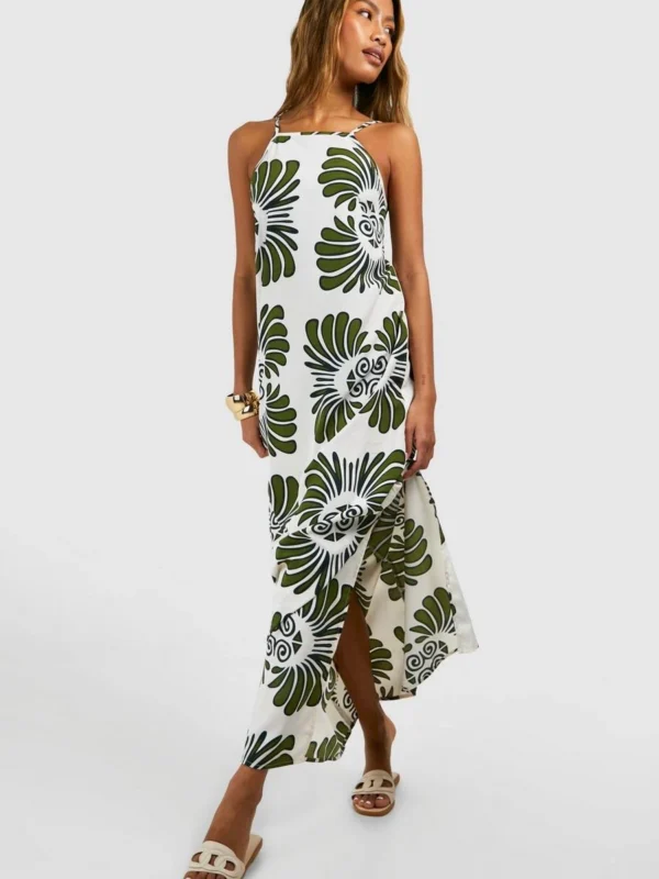 Outlet -BamBam Fashion Shop female ivory high neck patterned maxi dress