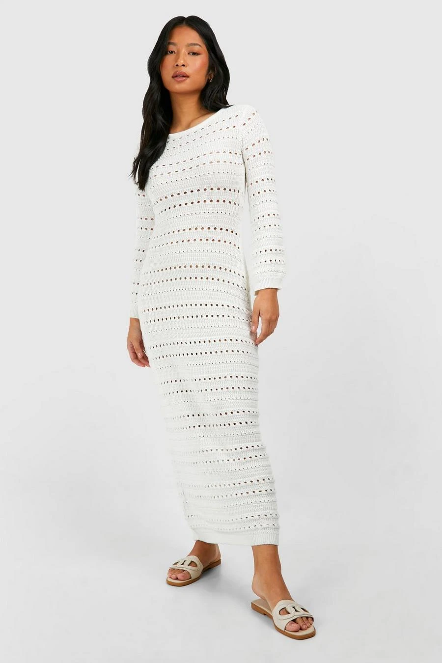 BOOHOO Petite Crochet Flare Sleeve Tie Back Knitted Maxi Dress 3 BOOHOO Petite Crochet Flare Sleeve Tie Back Knitted Maxi Dress - Image 3