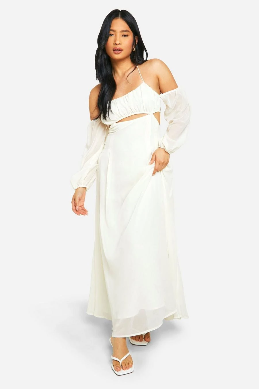 BOOHOO Petite Cut Out Detail Chiffon Maxi Dress 3 BOOHOO Petite Cut Out Detail Chiffon Maxi Dress - Image 3