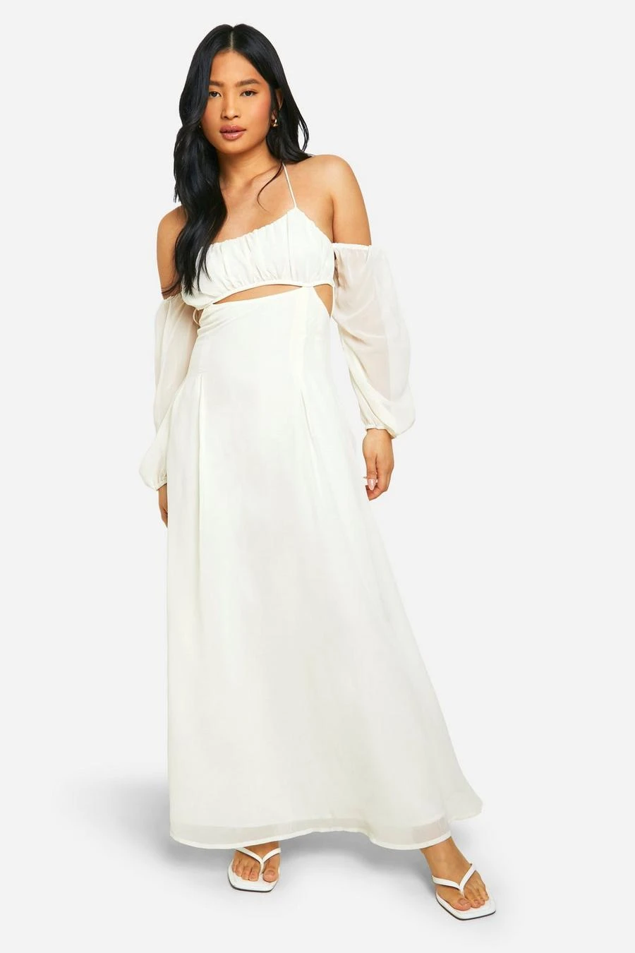BOOHOO Petite Cut Out Detail Chiffon Maxi Dress 1 BOOHOO Petite Cut Out Detail Chiffon Maxi Dress