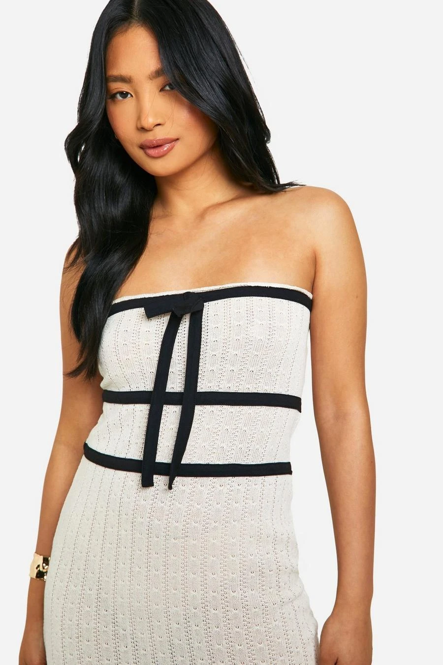BOOHOO Petite Knit Contrast Binding Bandeau Maxi Dress 4 BOOHOO Petite Knit Contrast Binding Bandeau Maxi Dress - Image 4
