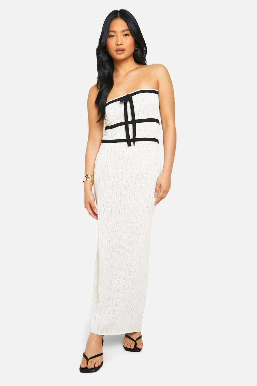 BOOHOO Petite Knit Contrast Binding Bandeau Maxi Dress 1 BOOHOO Petite Knit Contrast Binding Bandeau Maxi Dress
