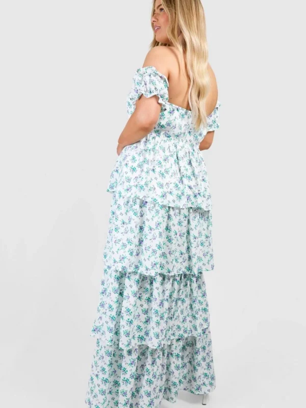 Outlet -BamBam Fashion Shop female ivory plus off the shoulder ruffle maxi dress 1