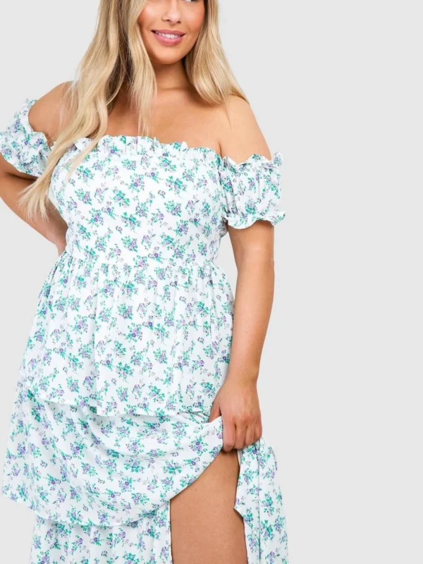 Outlet -BamBam Fashion Shop female ivory plus off the shoulder ruffle maxi dress 2