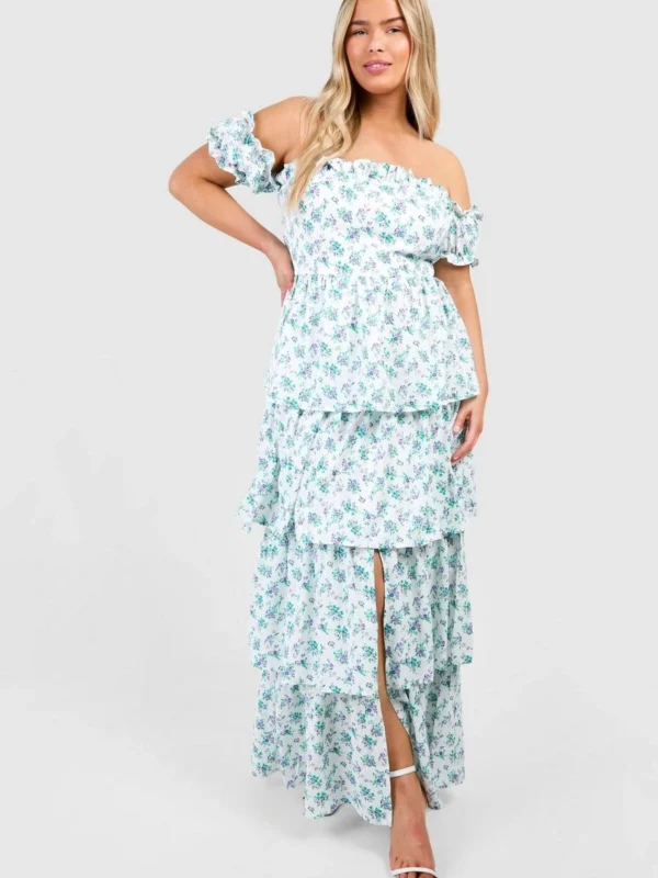 Outlet -BamBam Fashion Shop female ivory plus off the shoulder ruffle maxi dress