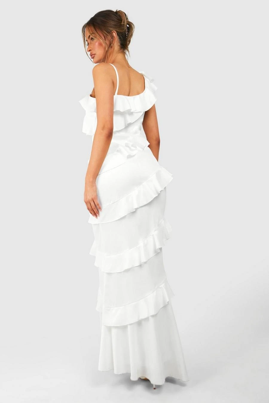BOOHOO Satin Ruffle Asymmetric Maxi Dress 2 BOOHOO Satin Ruffle Asymmetric Maxi Dress - Image 2