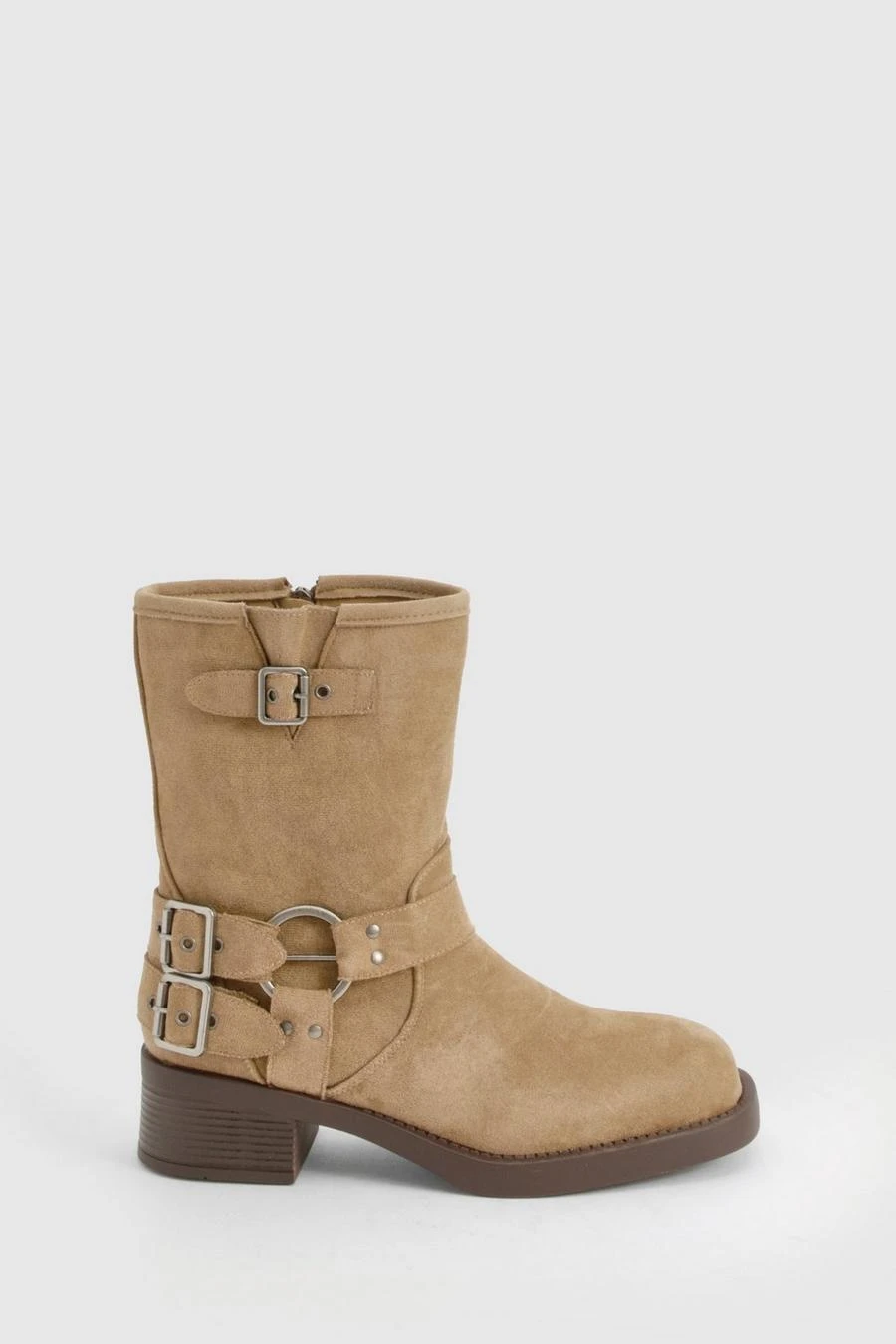 BOOHOO Faux Suede Buckle Detail Boot 3 BOOHOO Faux Suede Buckle Detail Boot - Image 3