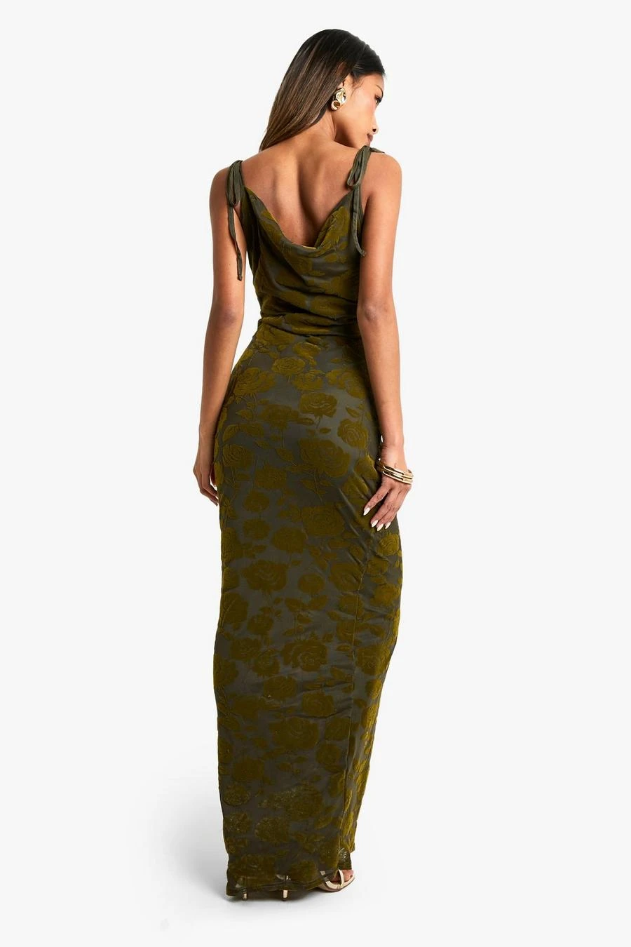 BOOHOO Tie Detail Devore Cowl Maxi Dress 2 BOOHOO Tie Detail Devore Cowl Maxi Dress - Image 2