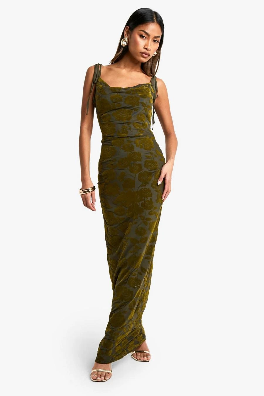 BOOHOO Tie Detail Devore Cowl Maxi Dress 3 BOOHOO Tie Detail Devore Cowl Maxi Dress - Image 3