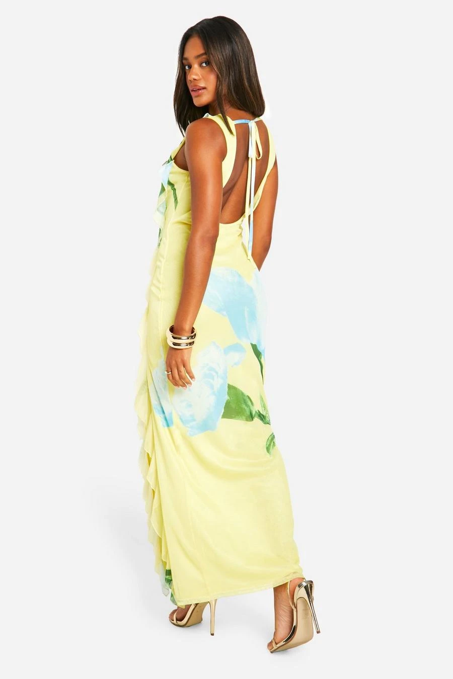 BOOHOO Floral Mesh Ruffle Maxi Dress 2 BOOHOO Floral Mesh Ruffle Maxi Dress - Image 2