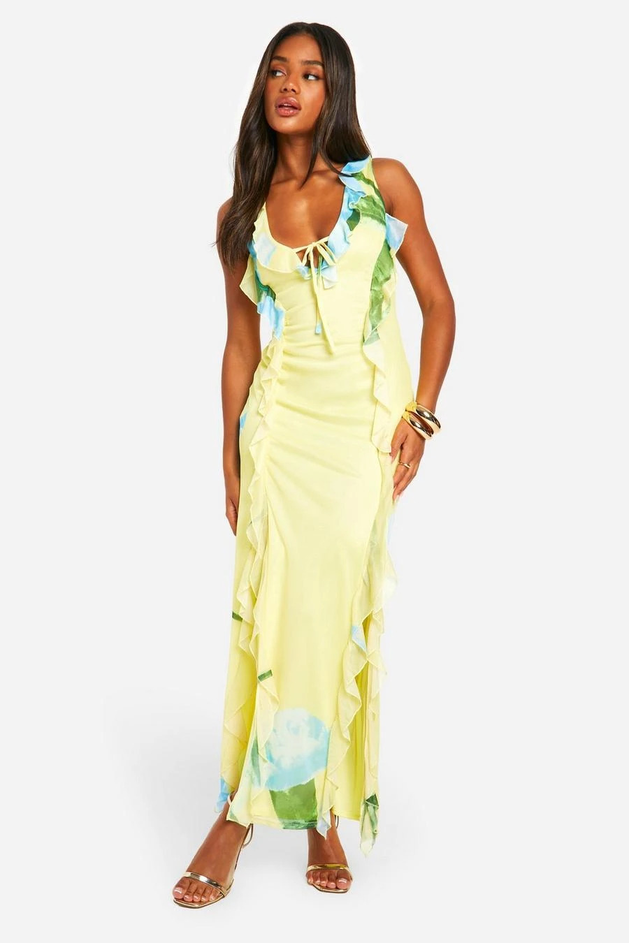 BOOHOO Floral Mesh Ruffle Maxi Dress 1 BOOHOO Floral Mesh Ruffle Maxi Dress