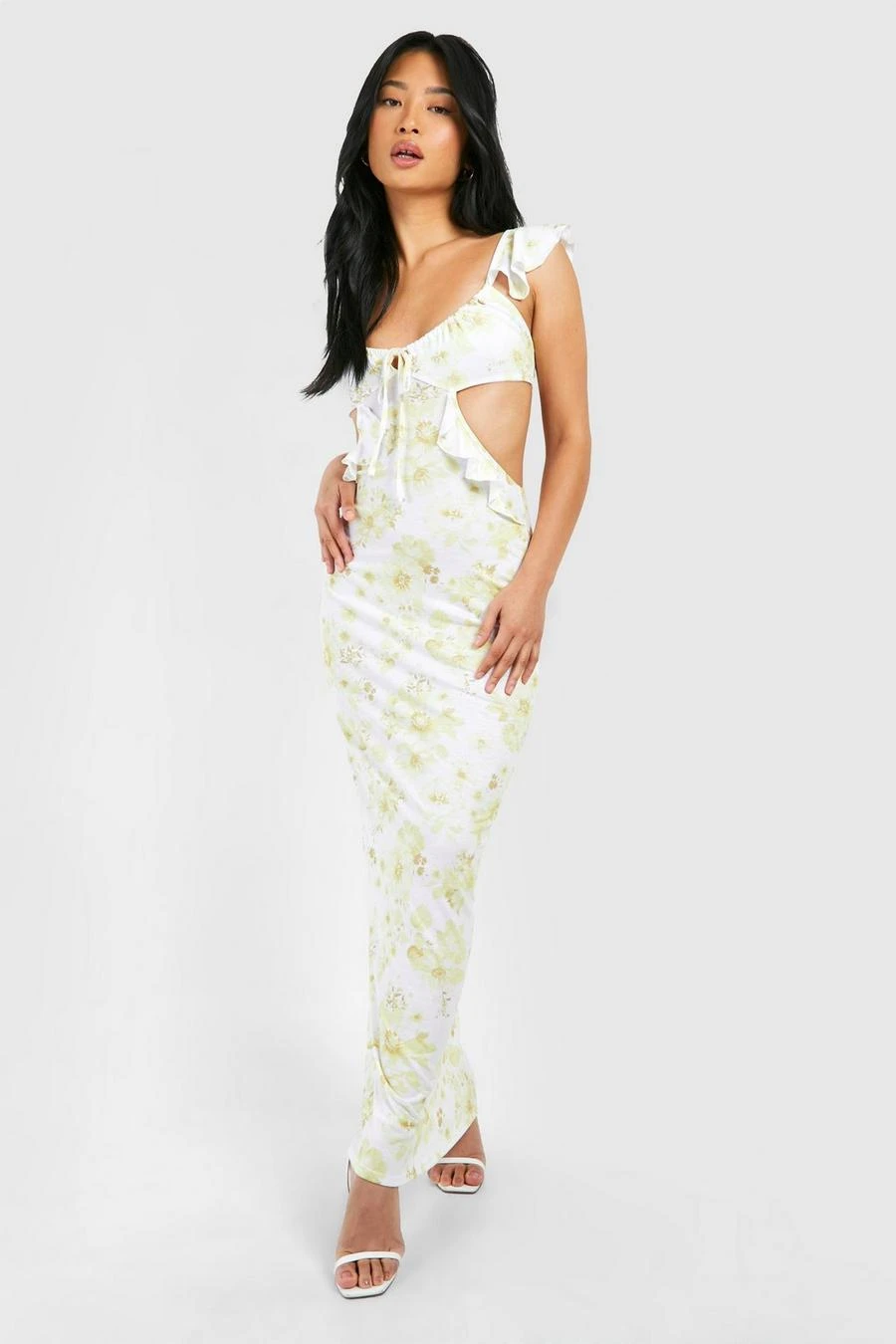 BOOHOO Petite Ruffle Detail Tie Back Maxi Dress 1 BOOHOO Petite Ruffle Detail Tie Back Maxi Dress