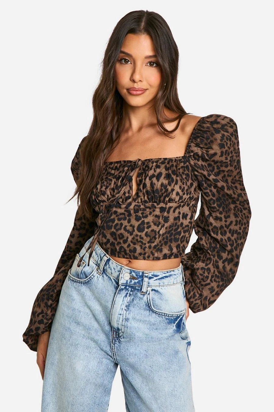 BOOHOO Leopard Print Puff Sleeve Milkmaid Top 1 BOOHOO Leopard Print Puff Sleeve Milkmaid Top