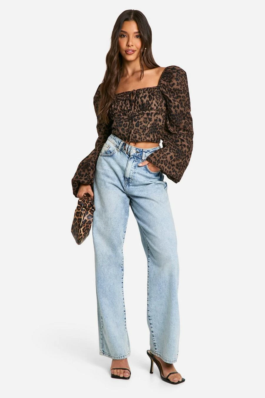 BOOHOO Leopard Print Puff Sleeve Milkmaid Top 3 BOOHOO Leopard Print Puff Sleeve Milkmaid Top - Image 3