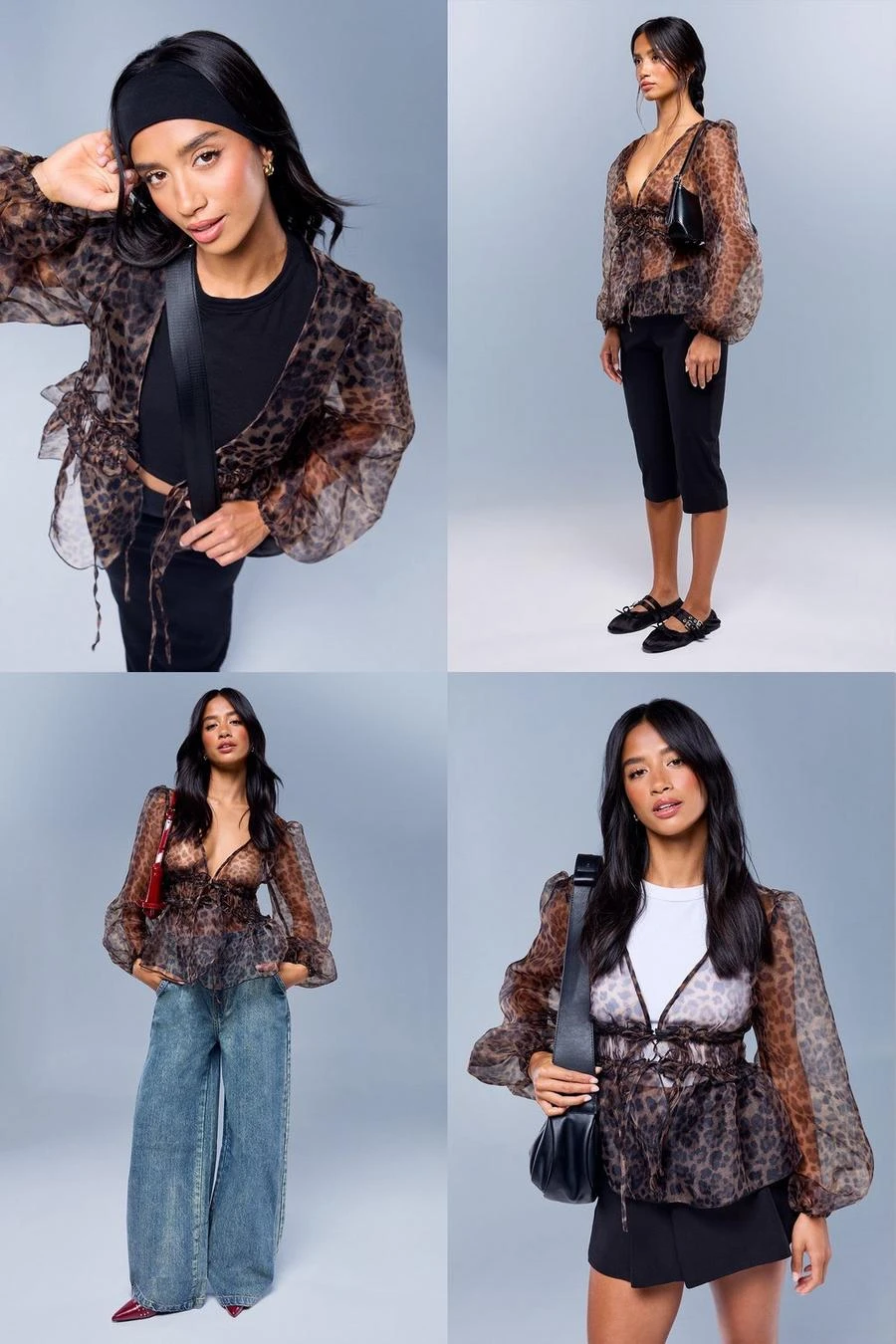 BOOHOO Leopard Print Tie Volume Sleeve Blouse 1 BOOHOO Leopard Print Tie Volume Sleeve Blouse