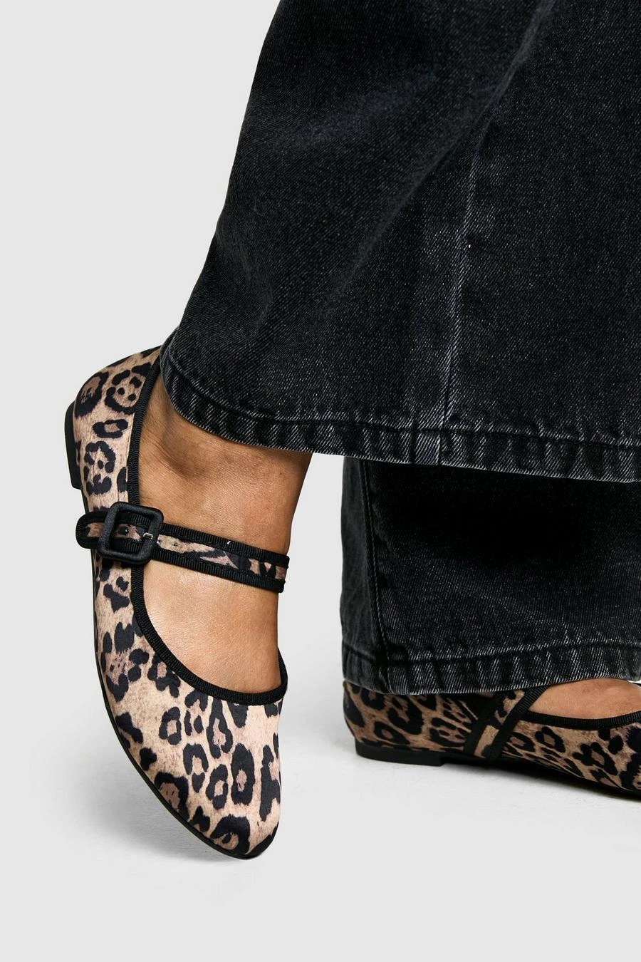 BOOHOO Leopard Round Toe Satin Ballet Flats 1 BOOHOO Leopard Round Toe Satin Ballet Flats