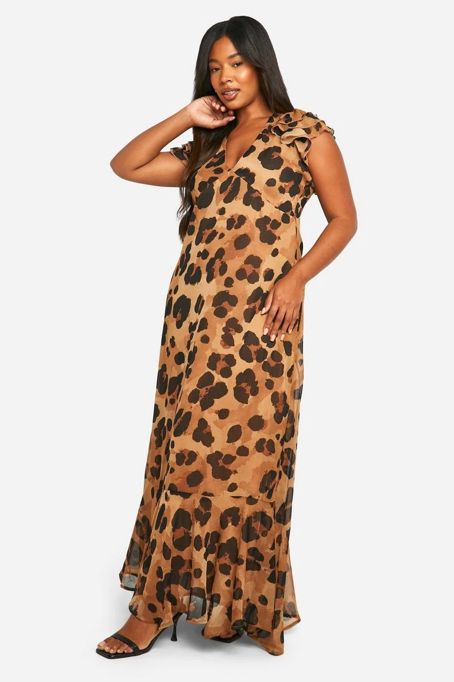 BOOHOO Plus Leopard Chiffon Ruffle Sleeve Maxi Dress 3 BOOHOO Plus Leopard Chiffon Ruffle Sleeve Maxi Dress - Image 3