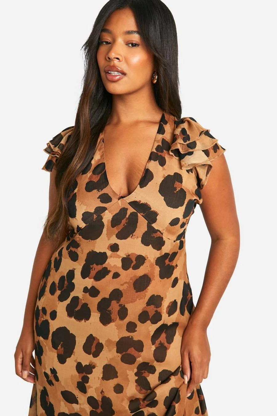 BOOHOO Plus Leopard Chiffon Ruffle Sleeve Maxi Dress 4 BOOHOO Plus Leopard Chiffon Ruffle Sleeve Maxi Dress - Image 4