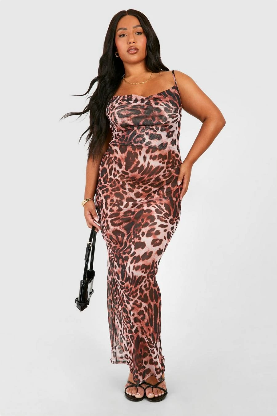 BOOHOO Plus Mesh Leopard Print Cowl Maxi Dress 3 BOOHOO Plus Mesh Leopard Print Cowl Maxi Dress - Image 3