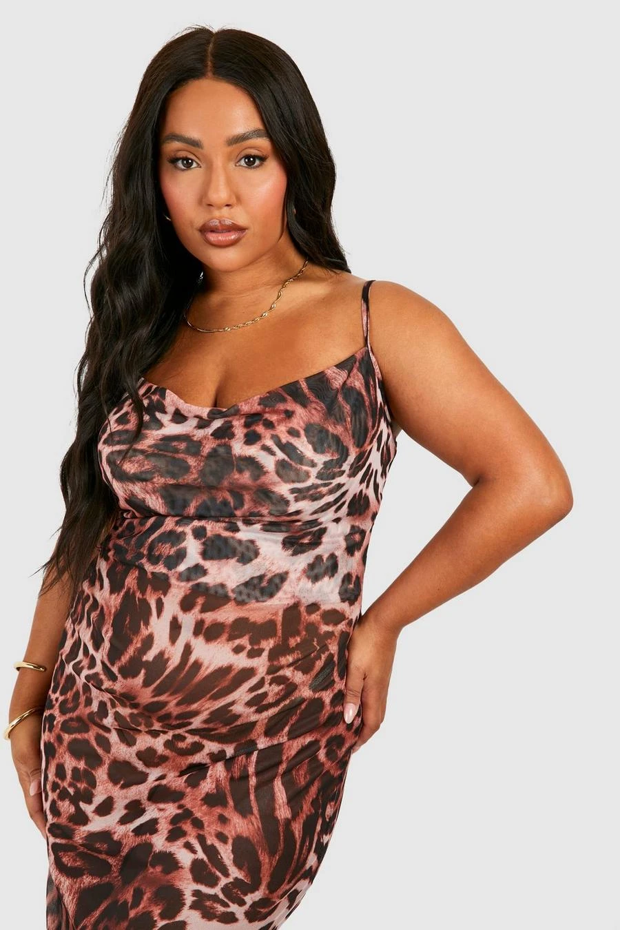 BOOHOO Plus Mesh Leopard Print Cowl Maxi Dress 4 BOOHOO Plus Mesh Leopard Print Cowl Maxi Dress - Image 4